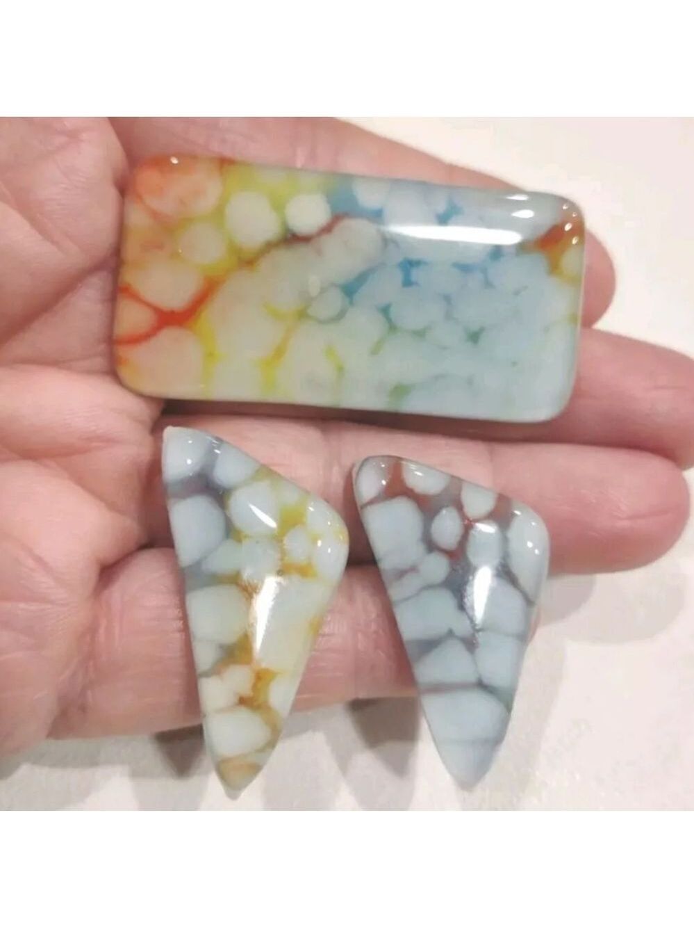 Vintage Glass Multi Color Brooch Pin, Earrings Set